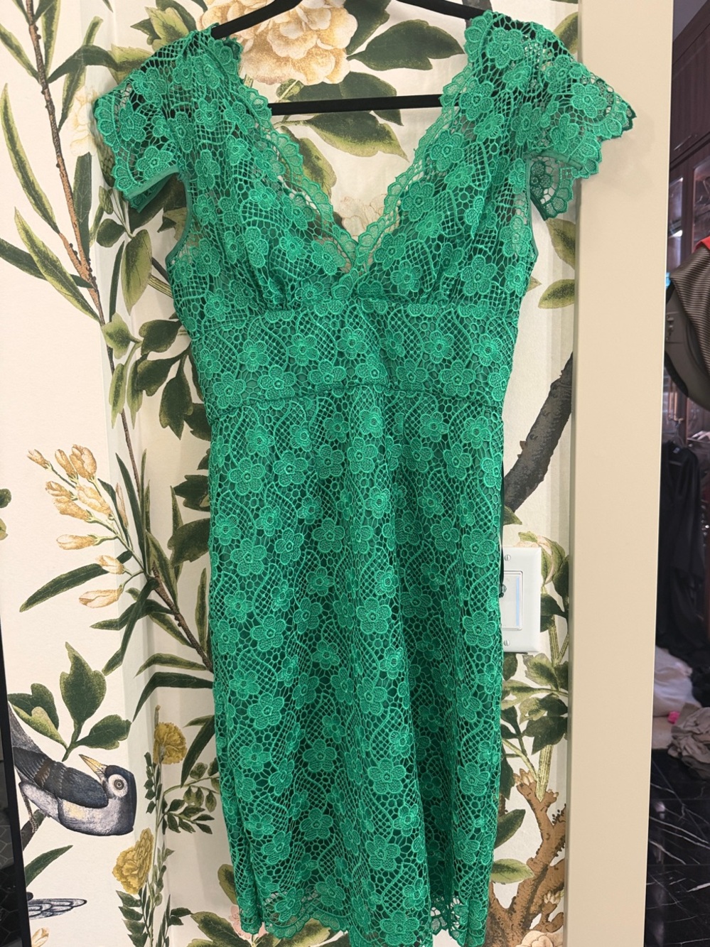 Green Floral Lace V-Neck Women's Dress